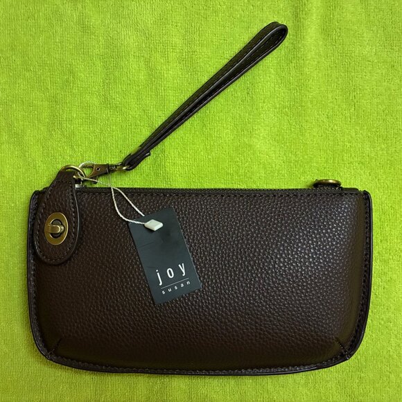 Joy Susan Handbags - Joy Susan Crossbody Wristlet Clutch, Removable Straps, Dark Brown, Vegan